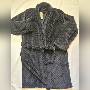 NWT Just Love Womens Black Short Fleece Robe With Tie And Pockets Size Large